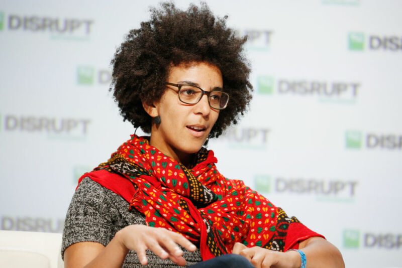 Former Google AI Research Scientist Timnit Gebru speaks onstage during Day 3 of TechCrunch Disrupt SF 2018 at Moscone Center on September 7, 2018 in San Francisco, California. 