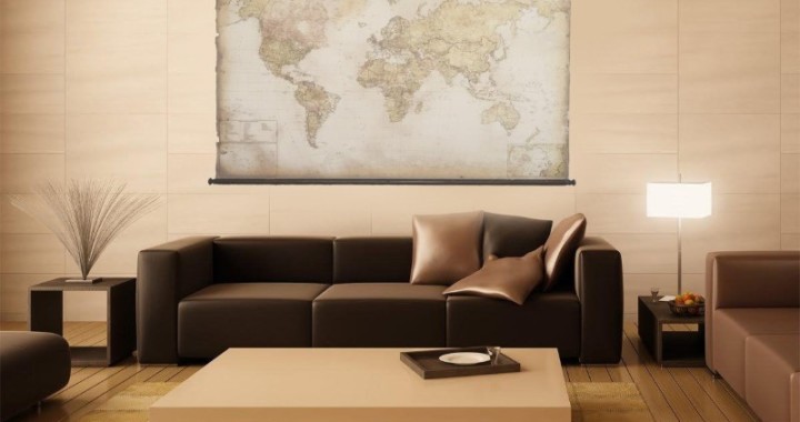 World map on the living room wall