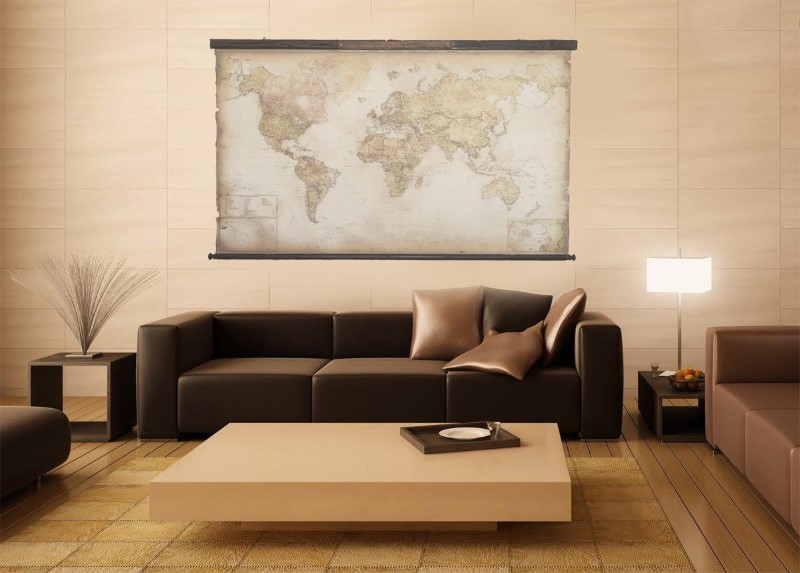 World map on the living room wall